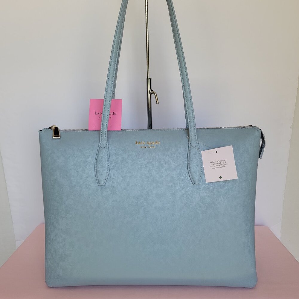 KATE SPADE All Day Crossgrain Leather Top-zip Large Tote- Ocean Beach color 🎈⭐ - Picture 3 of 16